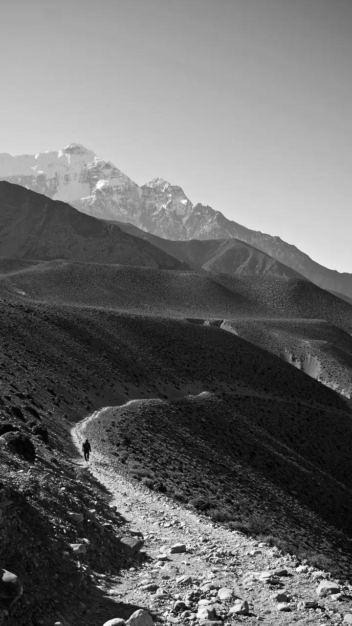A trail winding up a mountainside